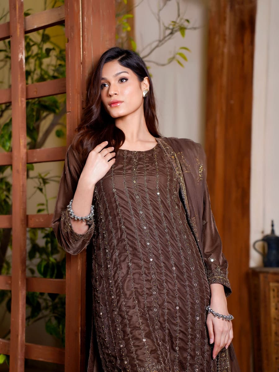 Rust Side-Slit Long Kurti
